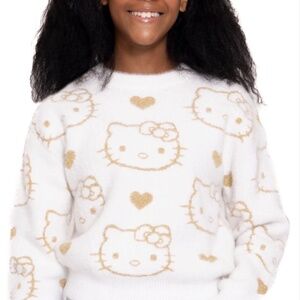 Hello Kitty White & Gold Patterned Sweater – Girls’ Size L (10/12)